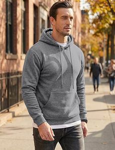 Sudadera con Capucha para Hombre, Color Sólido, Corte Regular, Tejido de Felpa, Estilo Casual Otoñal, Gris - Product Image 5