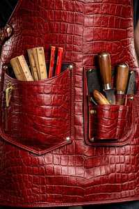 Red Crocodile Embossed Durable European Style <b>Leather</b> Barber Bib <b>Apron</b> Adjustable Comfortable Multiple Pockets Customizable for - Product Image 4