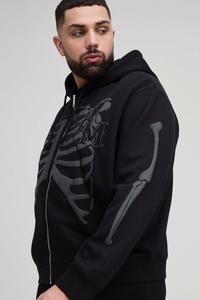 Wholesale Men's <b>Black</b> Hooded Zip-Up <b>Sweatshirt</b> With Skeleton Print Regular Fit Casual Wear - Product Image 2