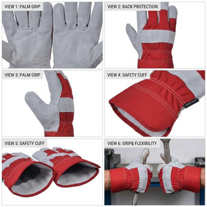 Gants de travail de sécurité en cuir de vachette de haute qualité avec dos en tissu de coton perforé et doublure en polaire, industriels pour la construction - Product Image 2