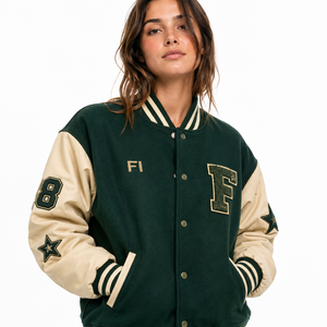 Chaquetas Varsity Unisex de Invierno, Impermeables y Resistentes al Viento, con Mangas de Cuero, Diseño de Parches, MOQ Bajo - Product Image 1