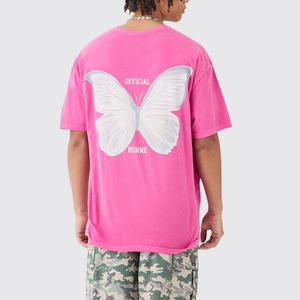 T-shirt rose surdimensionné personnalisé pour homme, col rond en coton, manches courtes, style streetwear décontracté, vente en gros - Product Image 5