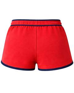 Shorts en molleton de coton personnalisés pour femmes, rouge et bleu marine contrastés, taille élastique, décontractés, pour l'été, sport et détente, fabricant - Product Image 2