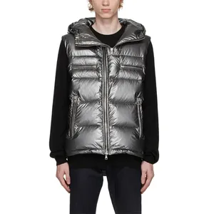 Men's <b>Silver</b> Hooded Sleeveless Puffer Vest Windproof Polyester Winter Casual <b>Jacket</b> with Zipper Closure - Product Image 1