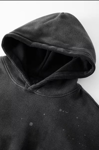 Sweat-shirt à capuche noir oversize pour homme, 100 % polyester, en molleton bouclette, imprimé par pulvérisation, sportif, hiver, effet délavé, anti-boulochage, respirant - Product Image 6