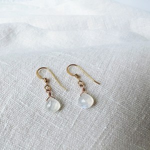 Heart Shape Moonstone Drop <b>Earrings</b> Silver Dainty Jewelry June Birthstone Rainbow Moonstone Handmade Gift for Women - Product Image 3