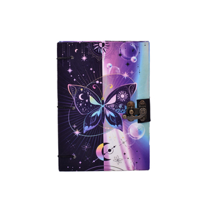 สมุดโน้ตธีมอวกาศแฟนตาซี A5 พร้อมตัวล็อคโลหะ ปกผีเสื้อหลากสี |   สมุดบันทึกสร้างสรรค์แบบเขียนสองหน้า 200 หน้า - Product Image 1