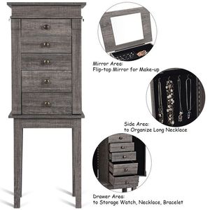 1pc Standing Jewelry Cabinet with 5 Drawers and Top Flip Mirror <b>Makeup</b> <b>Vanities</b> Product - Product Image 6