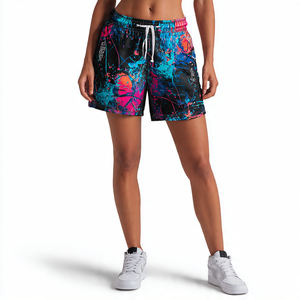 กางเกงขาสั้นตาข่ายพิมพ์ลาย OEM สำหรับผู้หญิง โพลีเอสเตอร์ 100% กางเกงขาสั้นแฟชั่นสำหรับผู้หญิง กางเกงขาสั้นตาข่ายแฟชั่นสำหรับสุภาพสตรี - Product Image 4