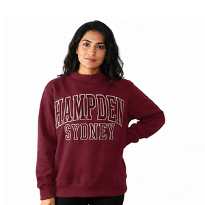 Hampden Sydney Crew <b>Neck</b> Sweatshirt Maroon Fleece Private Label Women's <b>Mock</b> <b>Neck</b> Sweatshirt Embroidered Logo Premium Cotton - Product Image 1