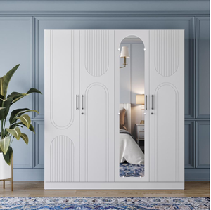 A clean light pine wood three door wardrobe with built-in lower storage drawers and lock, available at wholesale prices. - Product Image 6