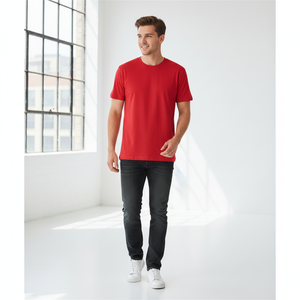T-shirt rouge à manches courtes pour homme, 100 % coton, col rond, coupe classique, décontracté, jersey uni, couleur unie, design simple - Product Image 3