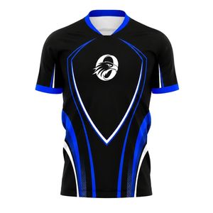 Maillot de football noir et bleu à manches courtes avec tissu à séchage rapide pour l'entraînement de football professionnel - Product Image 1