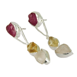 Boucles d'oreilles en argent Sterling 925 à Quartz virtuel, bijoux indiens en argent faits à la main - Product Image 1
