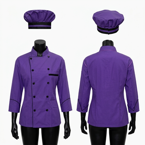 เสื้อเชฟผู้หญิง 220 GSM ผ้าโพลีคอตตอนระบายอากาศ สีดำแดง เสื้อคลุมเชฟ ปักโลโก้ตามสั่ง พิมพ์ลาย ชุดยูนิฟอร์ม - Product Image 2