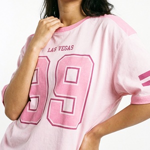 Women's Pink Sequined Crew Neck T-Shirt Regular Fit Short Sleeve Casual Jersey Tee 100% Cotton Knitted Eco-Friendly Spring - Product Image 4