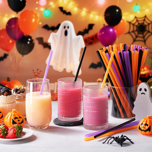 Pajitas Reutilizables de Plástico Duro para Halloween, Pajitas de Color Naranja, Morado y Negro para Bebidas, Smoothies, Cócteles, Hogar y Restaurantes - Product Image 2