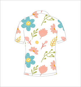 Blue <b>Orange</b> Floral <b>Polo</b> Shirt Yellow Accent Leaf Pattern Short Sleeve Summer Casual Front Back View - Product Image 1