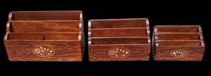Hand Carved Wooden <b>Desk</b> Organizer Non-folding 3 Drawer Single Letter Rack <b>Rustic</b> Stationery Holder Wall Mounted Office Storage - Product Image 5