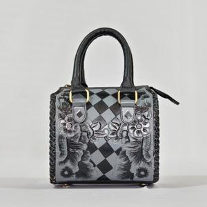 Luxury <b>Hand</b> Tooled Floral Leather <b>Mini</b> Speedy Bag Checkerboard Pattern Black Zipper Closure - Product Image 1