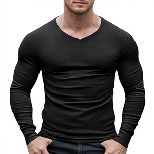 T-shirt de sport pour homme, coupe slim, respirant, séchage rapide, tricot uni, pour entraînement, fitness, extérieur, gym - Product Image 3