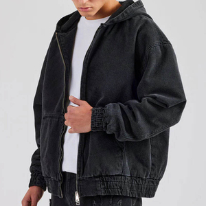 Chaqueta con Capucha de Mezclilla Vintage Personalizada OEM con Bolsillo Frontal, Sudadera con Capucha Extra Grande para Hombre, Abrigo Casual con Cierre para Hombre - Product Image 1
