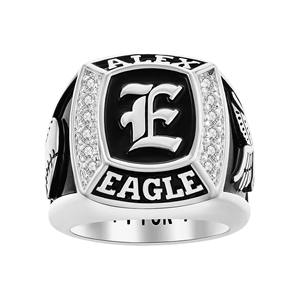 Anillo de Plata de Ley 925 con Inicial y Piedra de Nacimiento Cuadrada de Circonita Cúbica para Hombre, Personalizado, Anillo de Escuela Secundaria o Universidad - Product Image 1