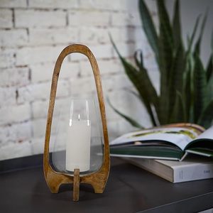 Lámpara de Mesa Redonda de Vidrio Hecha a Mano con Base de Madera para Decoración del Hogar en Diwali - Product Image 1