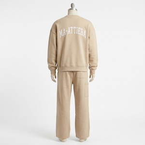 Ensemble de survêtement décontracté pour homme, sweat-shirt à col rond beige et pantalon cargo assorti, deux pièces, streetwear - Product Image 4