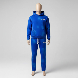 Custom Winter Plus Size Royal Blue Hooded Breathable Lightweight Fleece Tracksuit Unisex Casual Streetwear Two Piece Outfit - Product Image 2