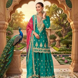 Conjunto de palazzo de seda Chinnon premium listo para usar con dupatta con estampado digital, talla única, cosido por Royal Export - Product Image 3