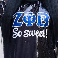 Robe en jersey à paillettes Zeta Phi Beta, broderie en chenille, vêtements de sororité grecque, mode féminine haut de gamme