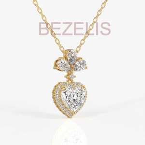 Colgante de Diamantes Cultivados en Laboratorio, Corte Brillante, Forma de Corazón, con Múltiples Piedras, en Oro de 14K, Joyería Fina para Mujer, Regalo de Aniversario - Product Image 3