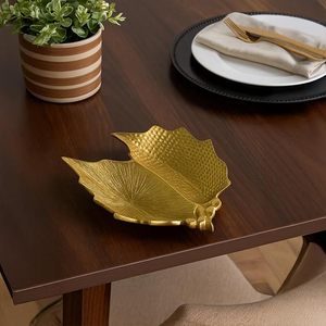 Plateau de service décoratif en aluminium en forme de feuille dorée pour fruits secs, plateau à collation, décoration d'intérieur, cadeau - Product Image 4