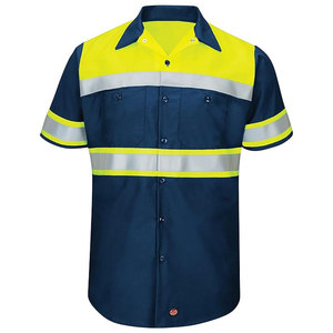 Unisex Plus Size Hi-Vis Safety <b>Work</b> Shirt Reflective Button-Up <b>Waterproof</b> Breathable Cotton Material for Industrial Workers - Product Image 1