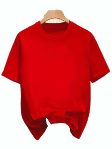 T-shirt rouge à manches courtes et col rond pour homme, 100 % coton, coupe oversize, couleur unie, en jersey tricoté, tissu respirant, teint uni, ODM - Product Image 1