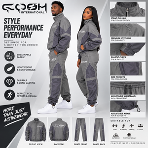 Ensemble de survêtement unisexe gris avec veste zippée intégrale et pantalon, respirant, style sportif, pour l'automne, fabricant de survêtements avec logo personnalisé - Product Image 2