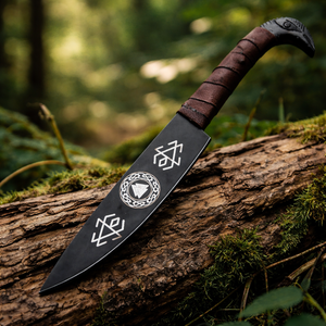 Cuchillo Vikingo Forjado a Mano con Funda de Cuero, Hoja de Acero al Carbono Grabada Personalizada, para Supervivencia, Caza, Camping y Uso Industrial - Product Image 2