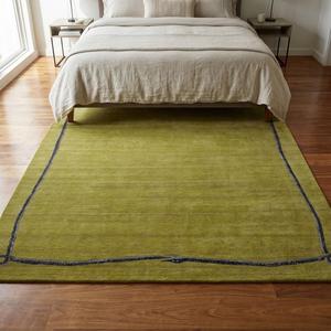 Modern Olive Green Hand Knotted Wool Area Rug Minimalist Border Design Handmade Carpet for Living Room Bedroom Decor - Product Image 2