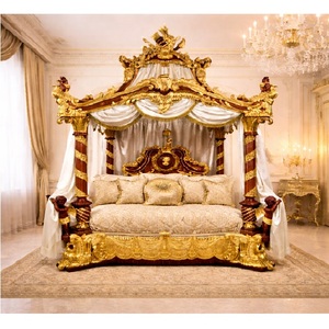 Modern Luxury Four Poster Canopy Bed with Side Table Full Size Teak Wood Durable Customizable Bedroom Furniture Set - Product Image 1