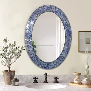 Espejo de mosaico de decoración de pared para sala de estar, mosaico de forma ovalada, espejo de pared azul océano para decoración de pared, gran oferta, Morden redondo - Product Image 1