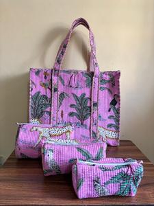 Indian Handmade Cotton Quilted Reversible Striped Shoulder Handle Bohemian Style Eco Friendly Summer Tote <b>Bag</b> Open <b>for</b> <b>Beach</b> - Product Image 1
