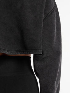 Sudadera con capucha corta de mujer de primera calidad al por mayor, con hombros caídos, corte oversize, manga larga, personalizada, con lavado ácido, para invierno - Product Image 5