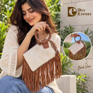 New Pattern Cowhide <b>Leather</b> Fringe <b>Bag</b> New Designer Handbag Sling <b>Bag</b> Hair on Hide Bohemian Women's Multi Uses Handbag - Product Image 3