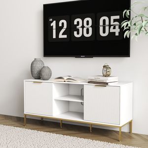 Elegante supporto TV moderno con porte dal Design a onde e scaffale aperto funzionale e regolabile per il tuo salotto - Product Image 2