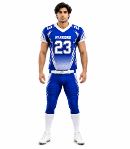 Uniforme de Fútbol Americano para Hombre Warriors, Conjunto de Jersey y Pantalones con Estampado por Sublimación Azul y Blanco, Número 23, Poliéster Transpirable - Product Image 1