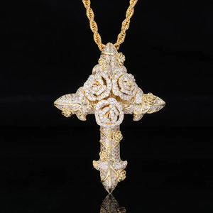 Colgante de Cruz de Diamantes Evanex con Diseño de Rosa de Moissanita, Plata 925 con Baño de Rodio, Estilo Hiphop, Amuleto Religioso, Joyería Unisex para Regalo - Product Image 5