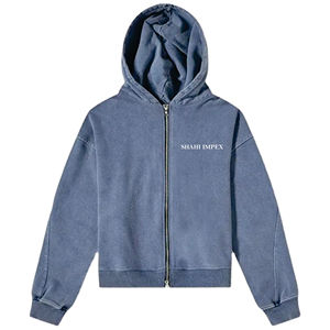 Sweat à capuche zippé unisexe en molleton 100 % polyester/coton, haute qualité, style vintage, logo personnalisé, effet vieilli, couleur et taille personnalisables, vente en gros - Product Image 1