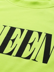 Sudadera de Cuello Redondo Verde Neón para Mujer con Estampado de Reina, Manga Larga, Informal, Transpirable, de Algodón Tejido, para Verano - Product Image 6
