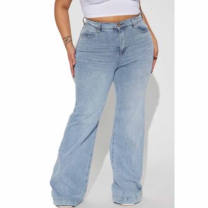 Womens Light Blue Washed Denim Wide Leg Pants <b>Elastic</b> <b>Waist</b> Drawstring Loose Fit Casual <b>Jeans</b> Trousers with Pockets Fashion - Product Image 4